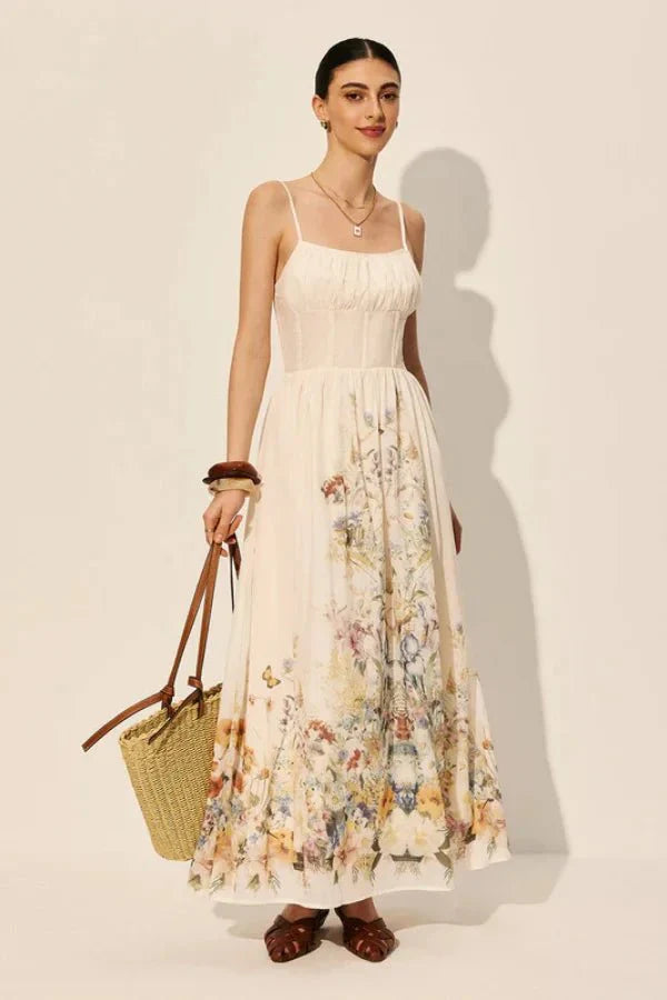 bustier gown," "romantic sundress," "ethereal aesthetic," "spaghetti strap A-line dress," and "ruched bodice dress