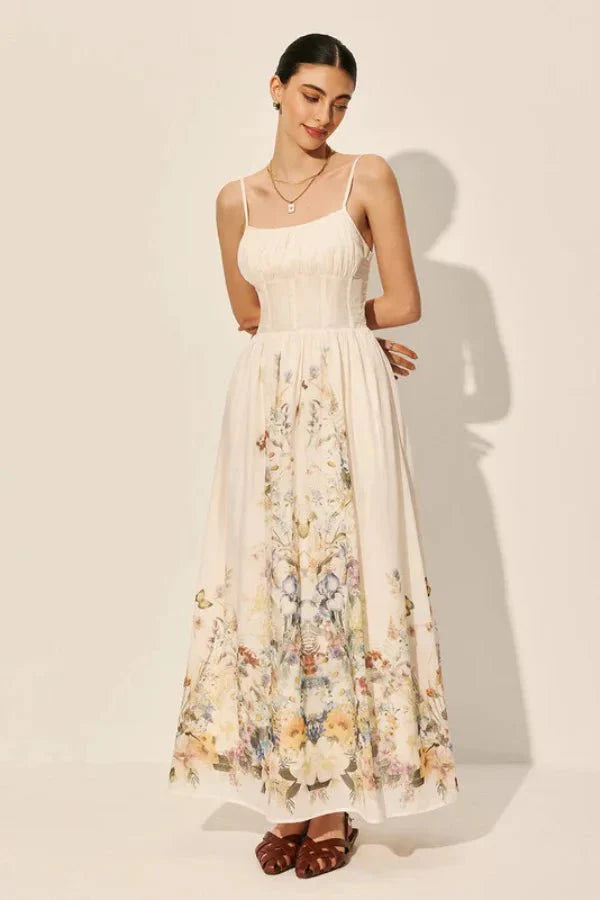 bustier gown," "romantic sundress," "ethereal aesthetic," "spaghetti strap A-line dress," and "ruched bodice dress