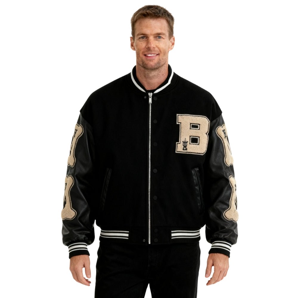 collegiate style," "Americana fashion," "hip hop jacket," "oversized silhouette," and "embroidered outerwear