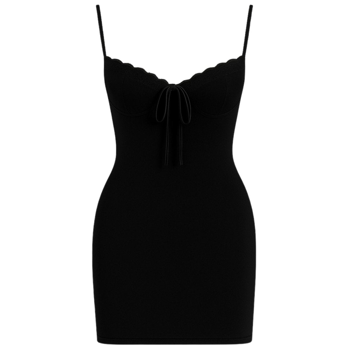 Black kouvr slip dress with thin straps on a white background