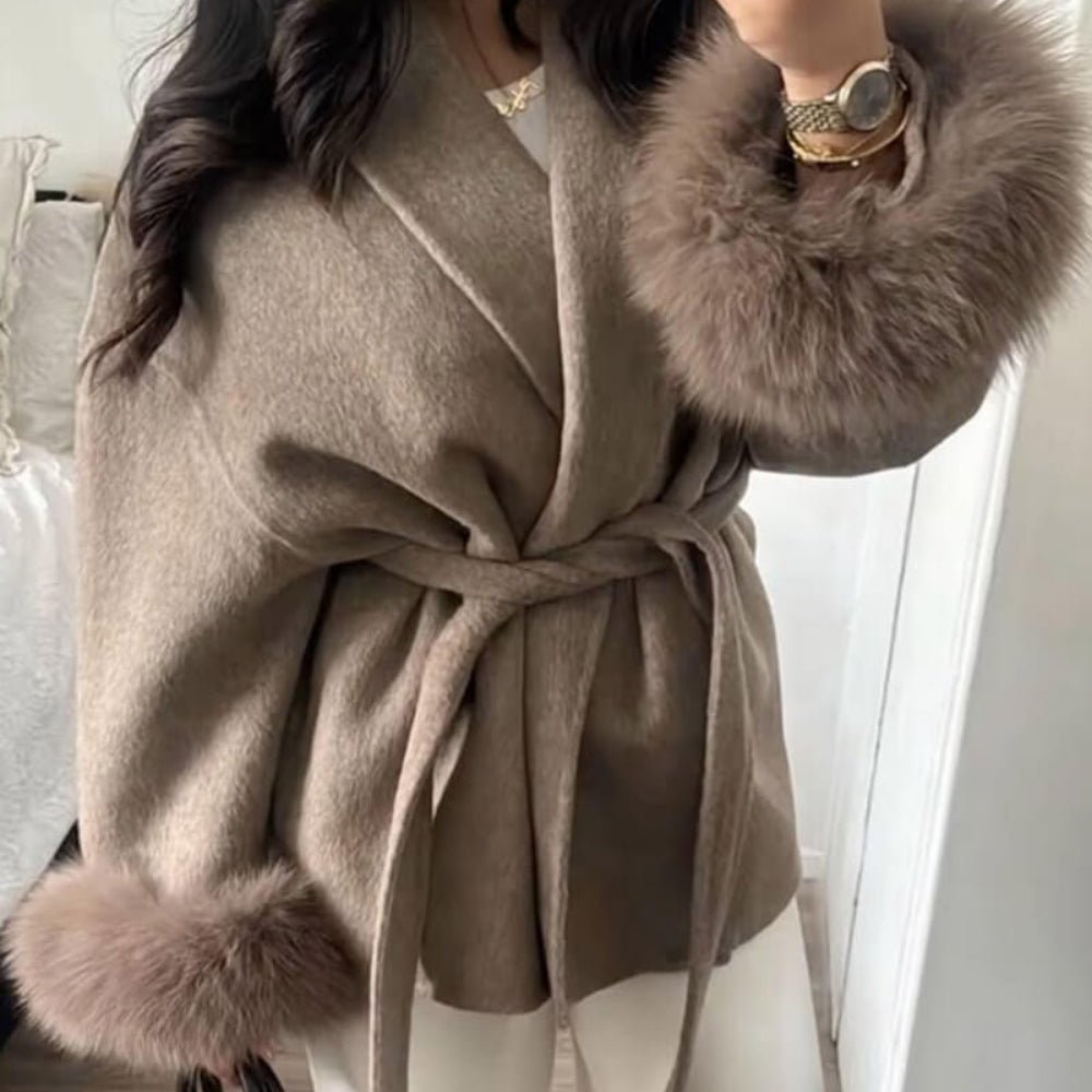 Quiet luxury outerwear, investment piece coat, kimono sleeve jacket, oversized belted jacket, designer winter coat, minimalist wool coat.