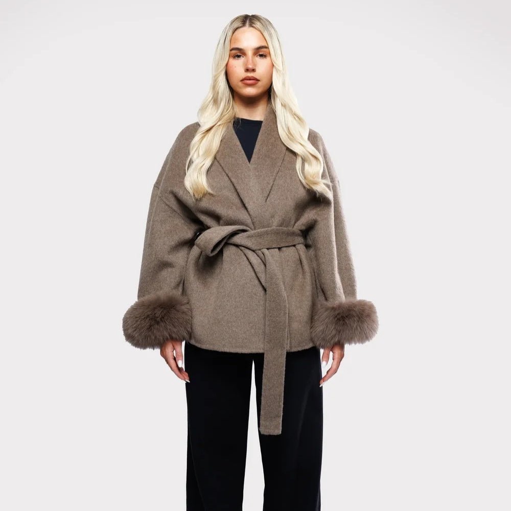Quiet luxury outerwear, investment piece coat, kimono sleeve jacket, oversized belted jacket, designer winter coat, minimalist wool coat.