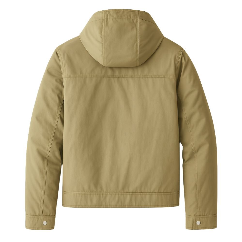 Man wearing the Kouvr Fashion Urbanite Technical Parka in Green over a black turtleneck