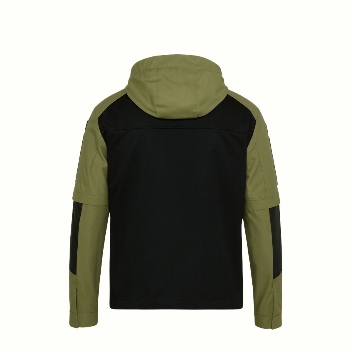 Kouvr Fashion Clint men's tactical jacket in dark green, highlighting the ripstop sleeve construction and utility patch panels.