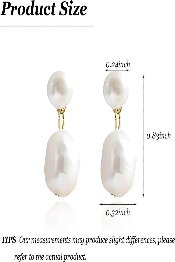 Measurement chart of pearl Kouvr earrings with dimensions labeled