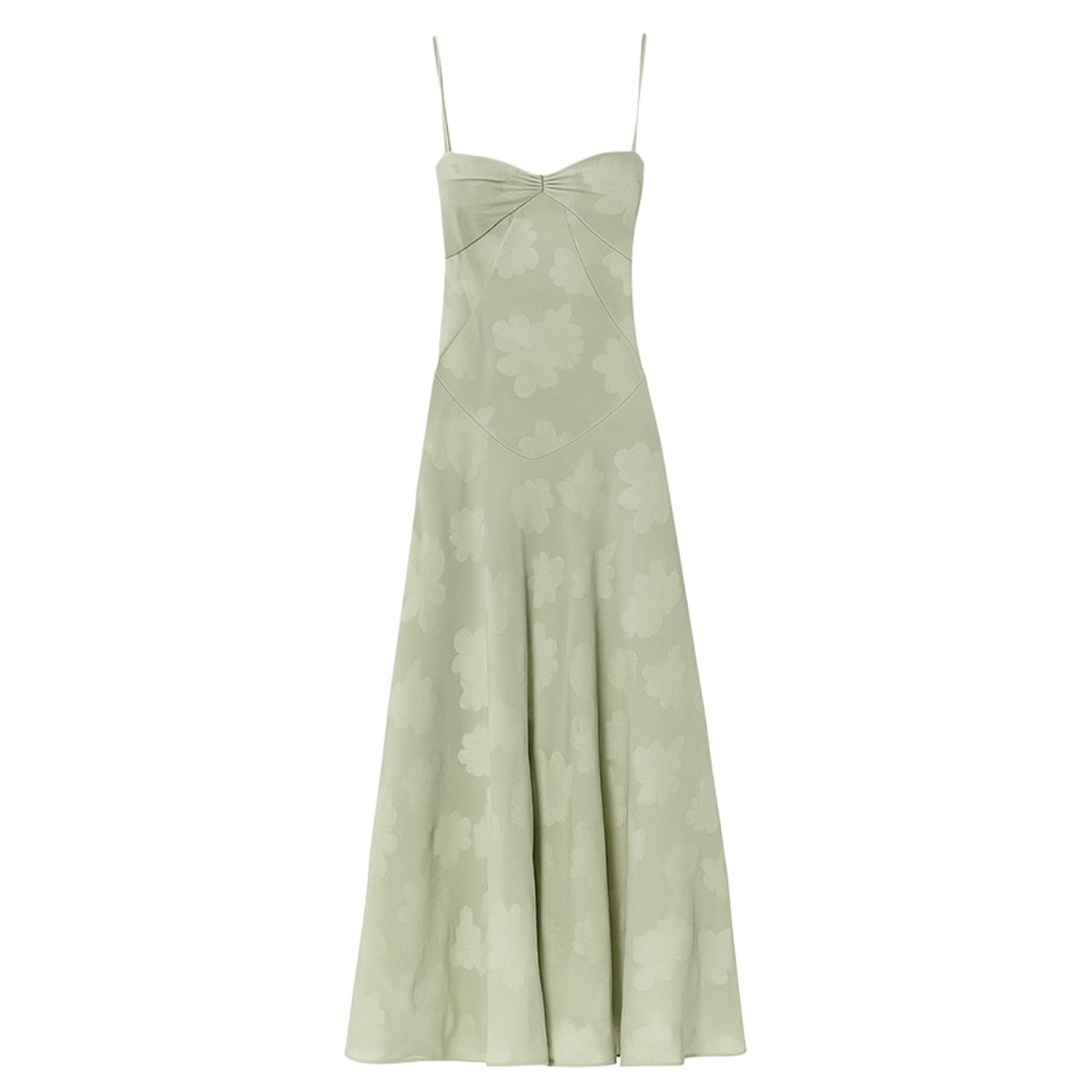 Light green Kouvr dress with floral pattern on a white background