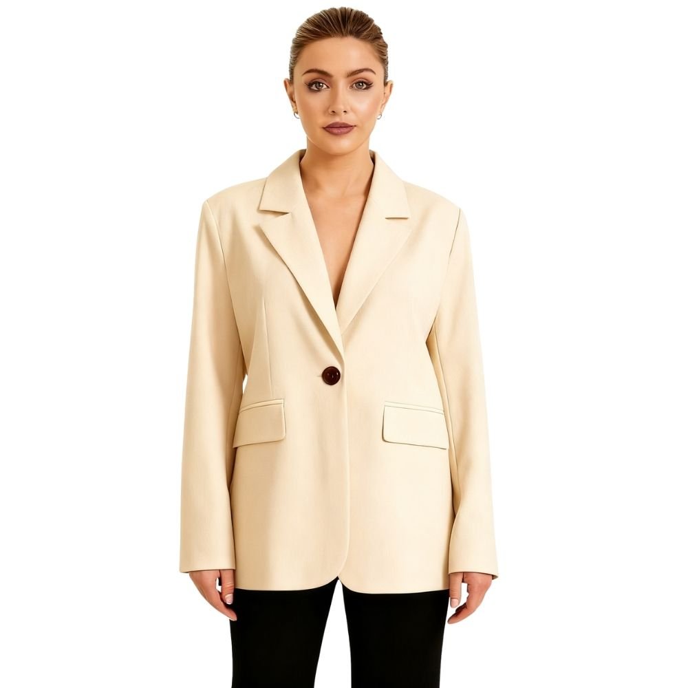 capsule wardrobe essential," "neutral tailored jacket," "investment piece," "business casual attire," "smart casual layering piece," "year-round jacket