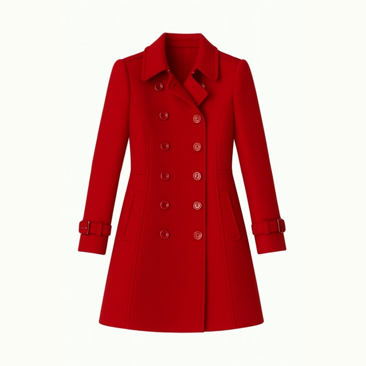 Red Kouvr coat on a white background