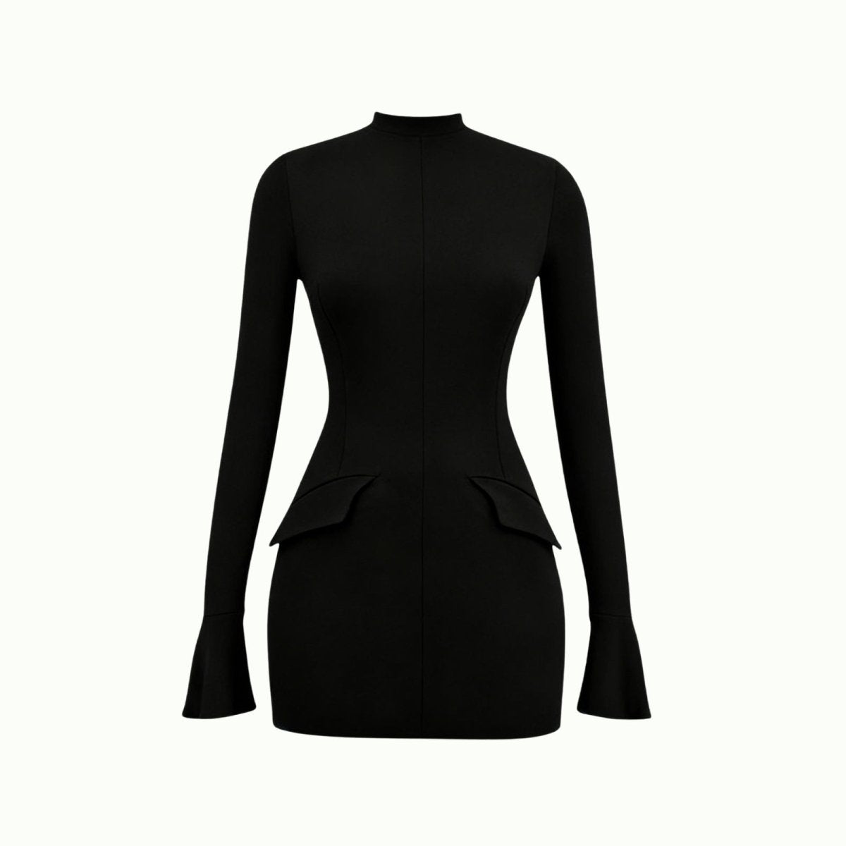 Black Kouvr dress with long sleeves on a white background