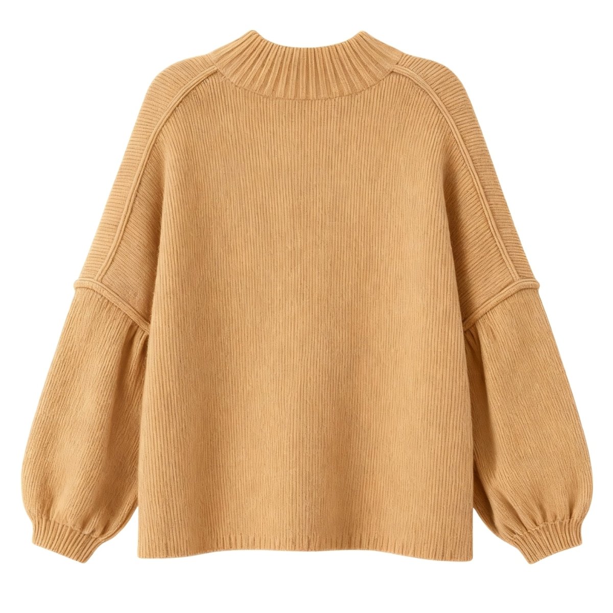 Khaki Kouvr sweater with balloon sleeves on a white background