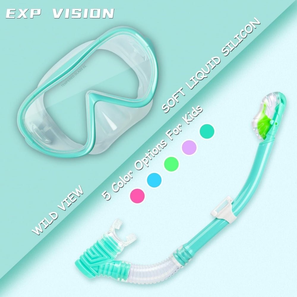 anti-leak," "panoramic view," "ocean exploration," "pool swimming," "beach vacation essential," "comfortable fit," and "easy breathing