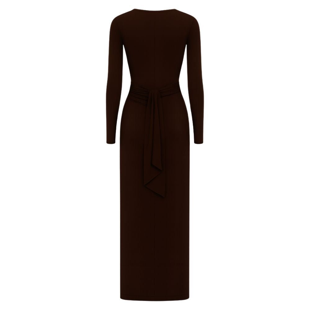 Kouvr Asymmetrical Draped Long Sleeve Dress Front View on Model
