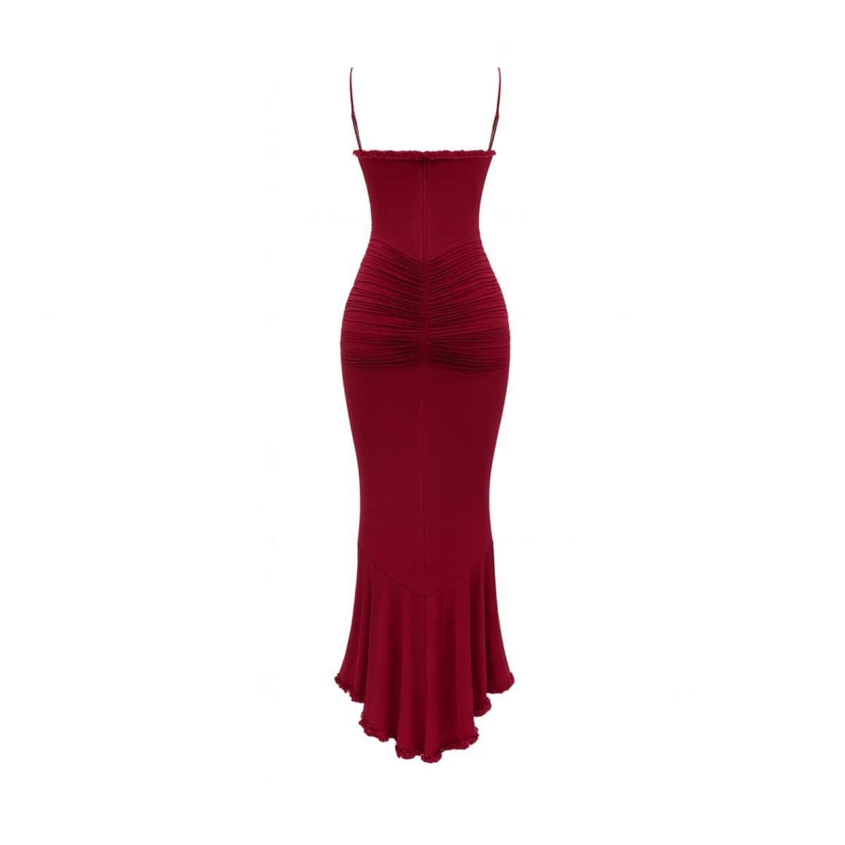 Maroon dress with thin straps on a white background
