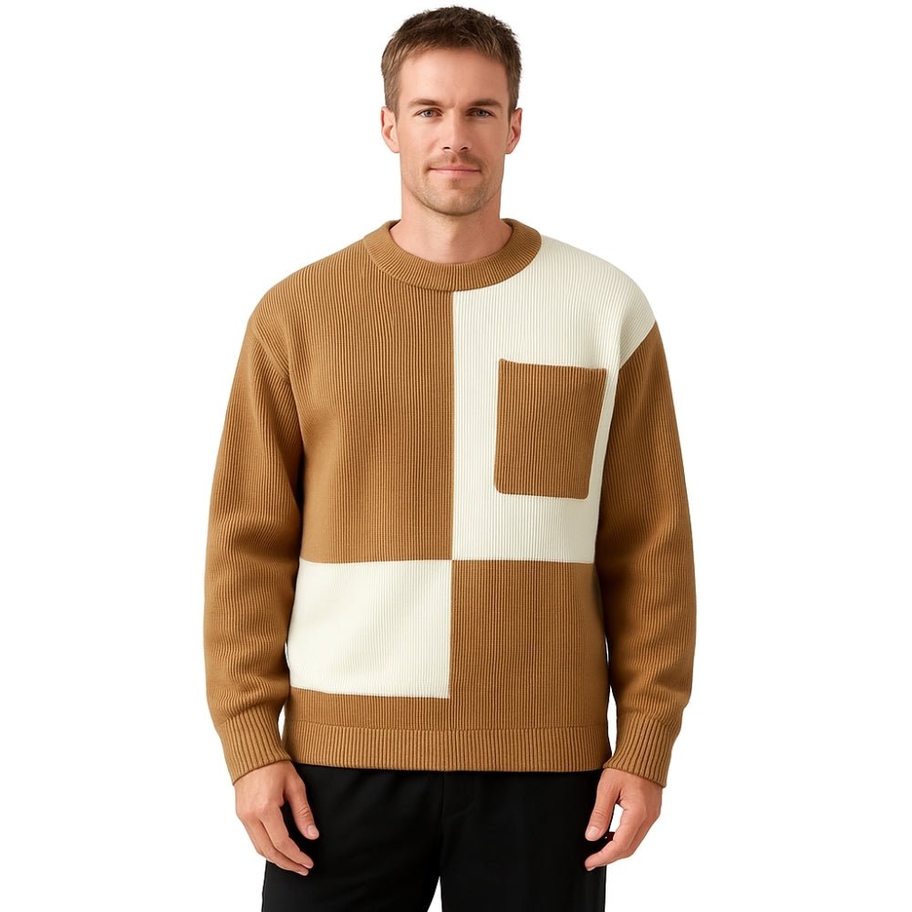 luxury knitwear', 'modern pullover', 'minimalist fashion', 'structured knit', and 'earth tone sweater