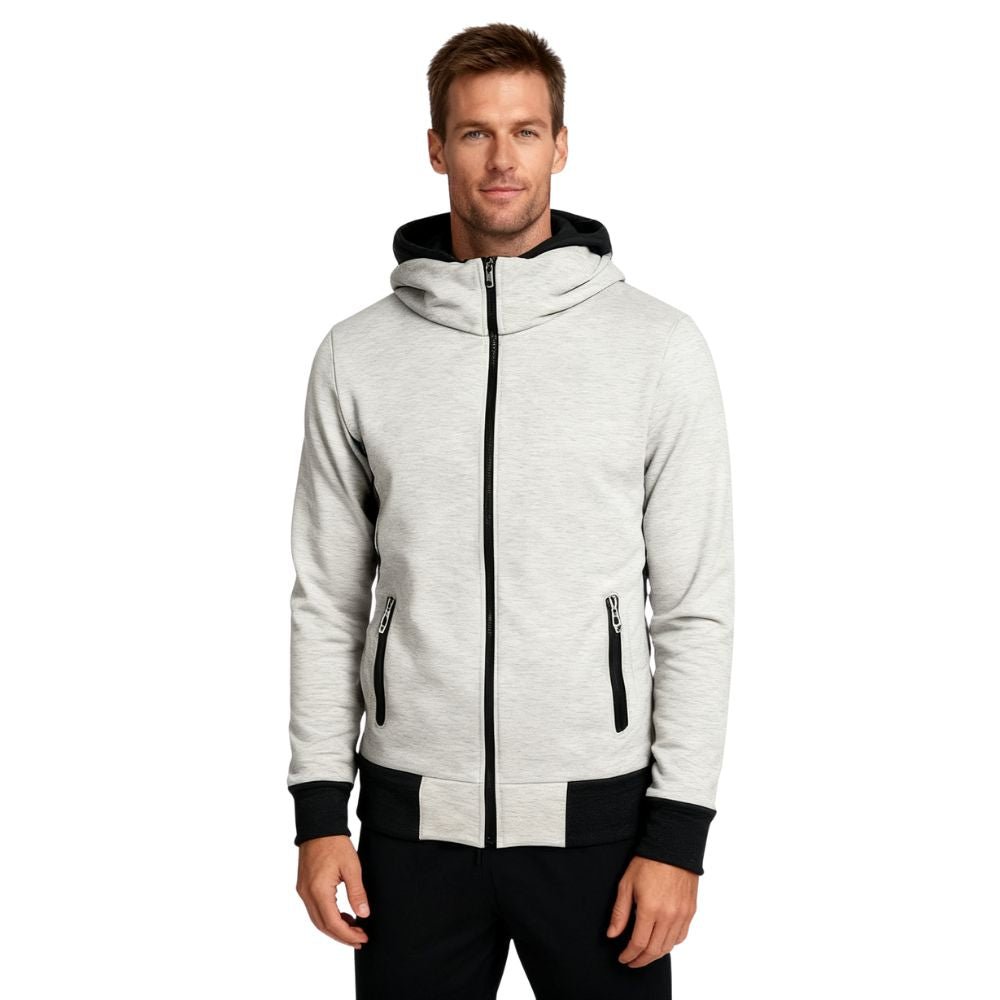 Kouvr Fashion Men's High Neck Techwear Hoodie in Beige - Front View