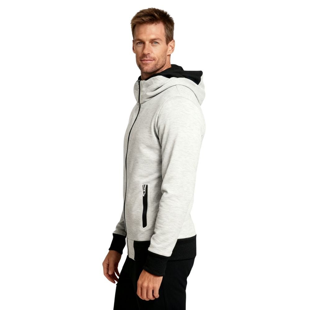 Kouvr Fashion Men's High Neck Techwear Hoodie in Beige - Front View