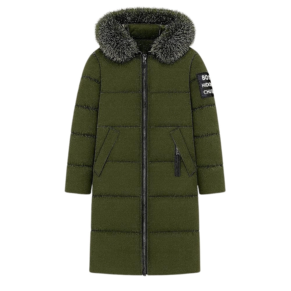 cold-weather essential," "insulated outerwear," "urban utility jacket," "fashionable winter gear," and "statement coat