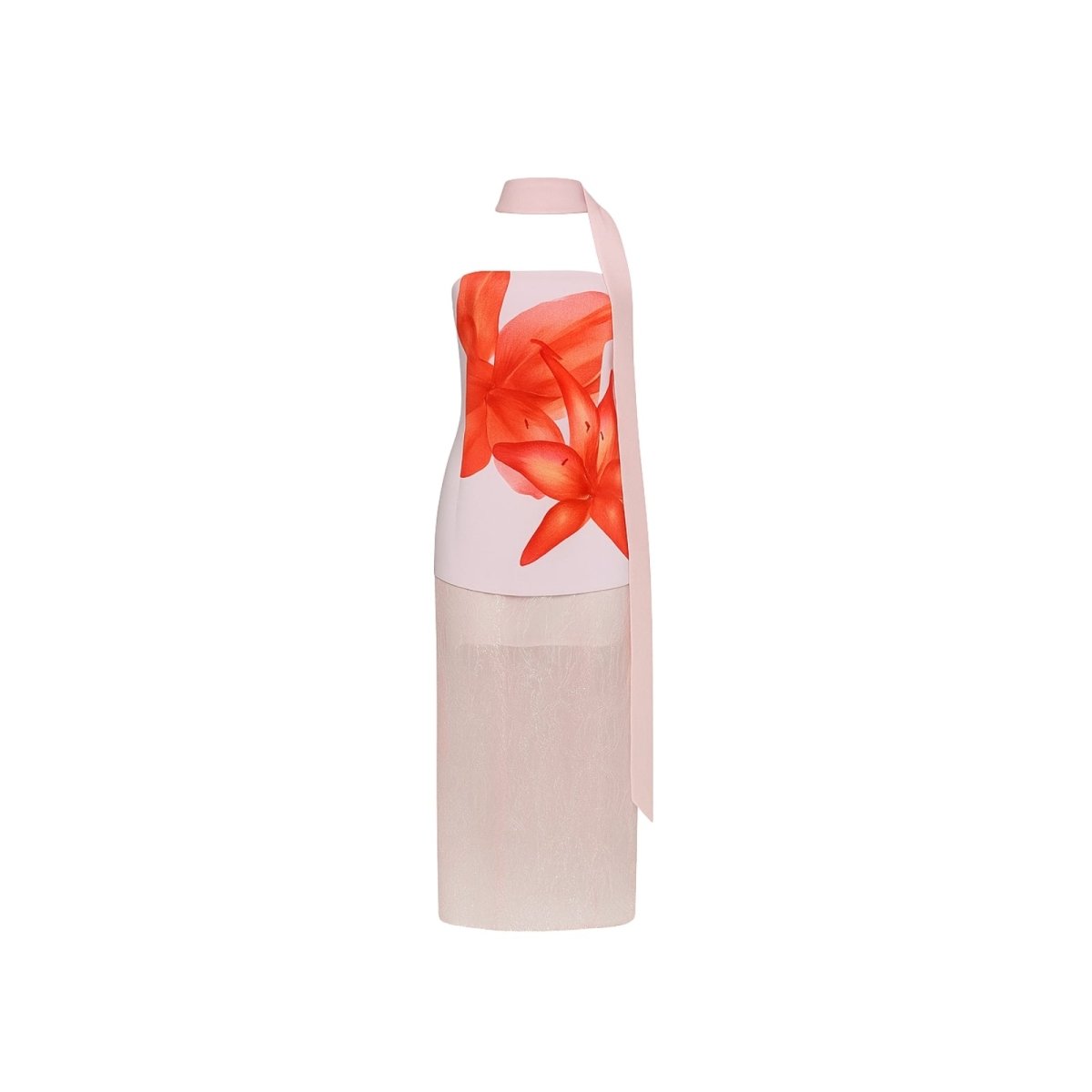 Floral Kouvr apron with a red flower design on a white background