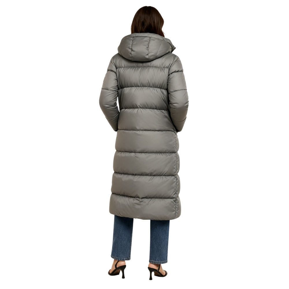 insulated winter parka, hooded quilted coat, slate grey outerwear, windproof, water-resistant, urban fashion, lightweight warmth