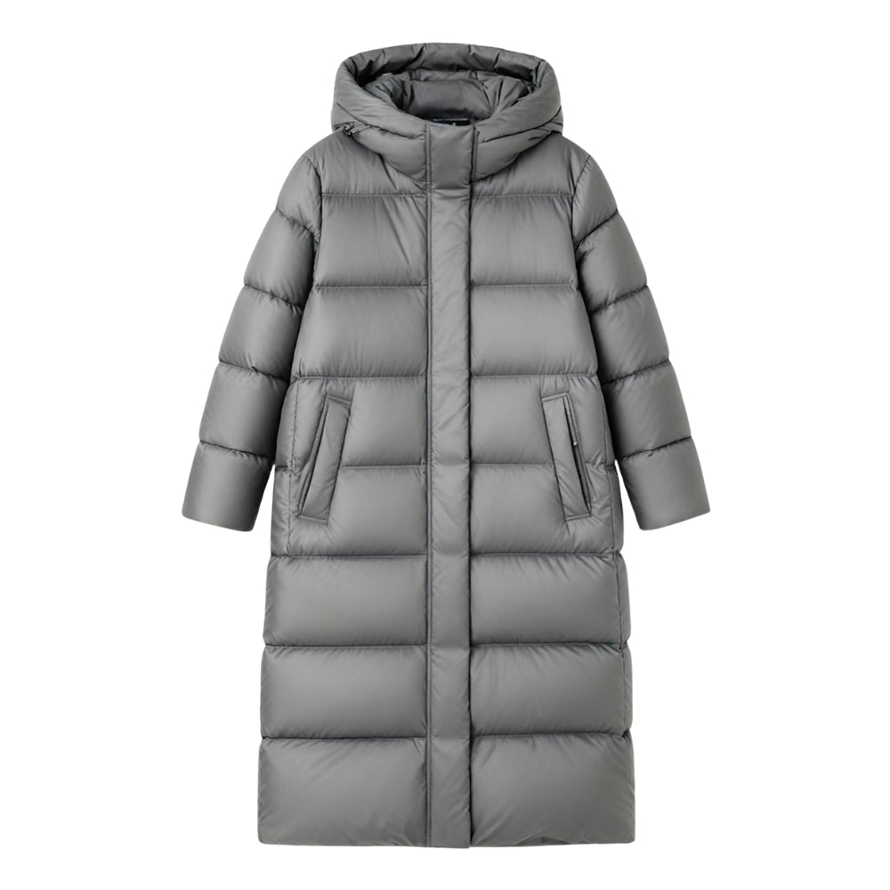 insulated winter parka, hooded quilted coat, slate grey outerwear, windproof, water-resistant, urban fashion, lightweight warmth