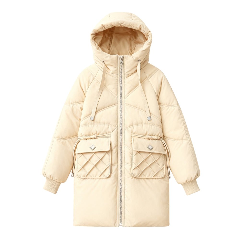 thermal," "down-filled," "all-weather," "wind-resistant," "cocoon coat," and "quilted jacket