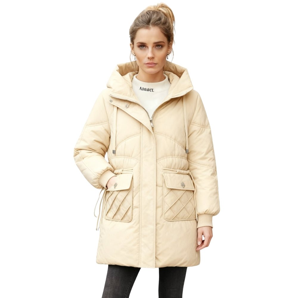 thermal," "down-filled," "all-weather," "wind-resistant," "cocoon coat," and "quilted jacket