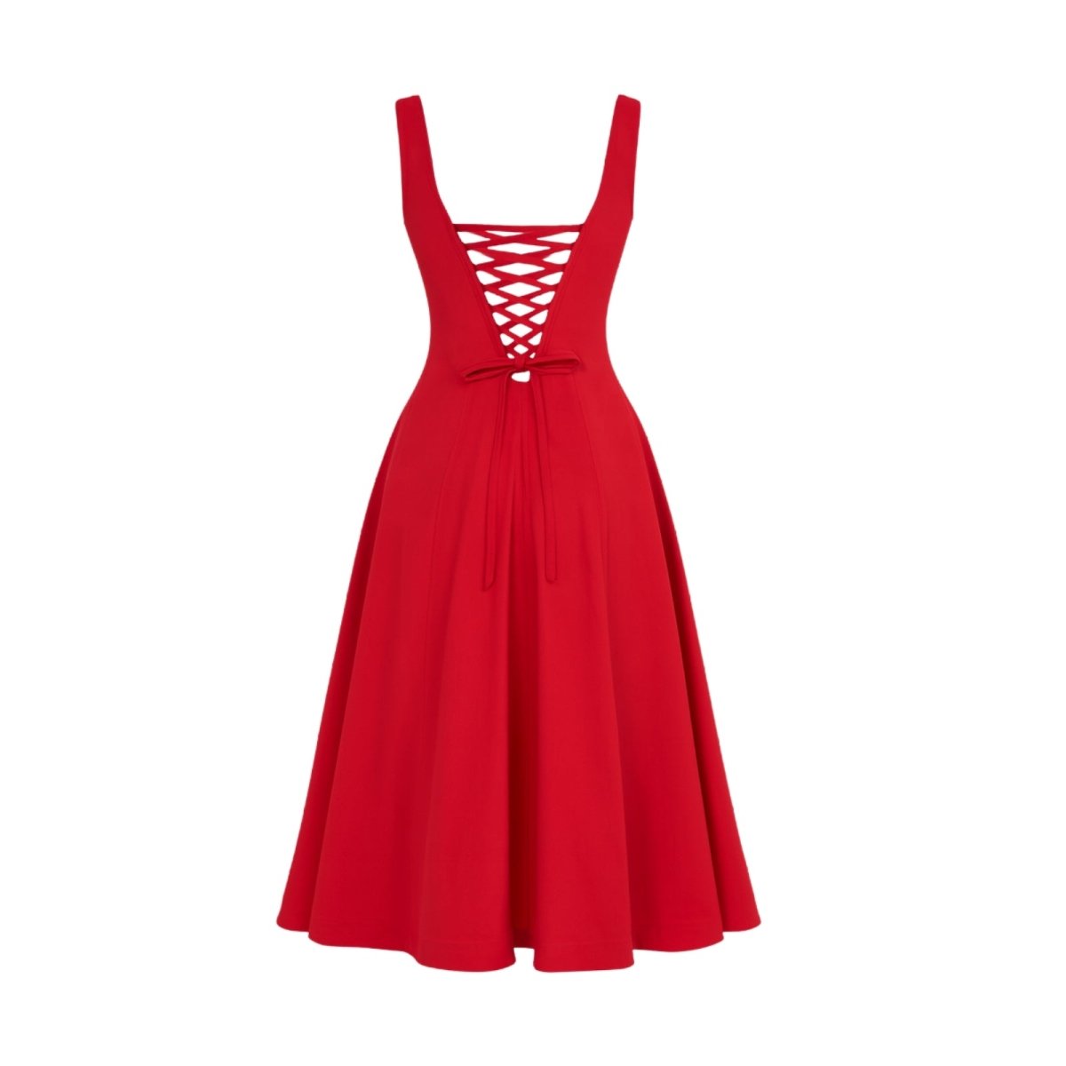 Red dress with a unique back design on a white background