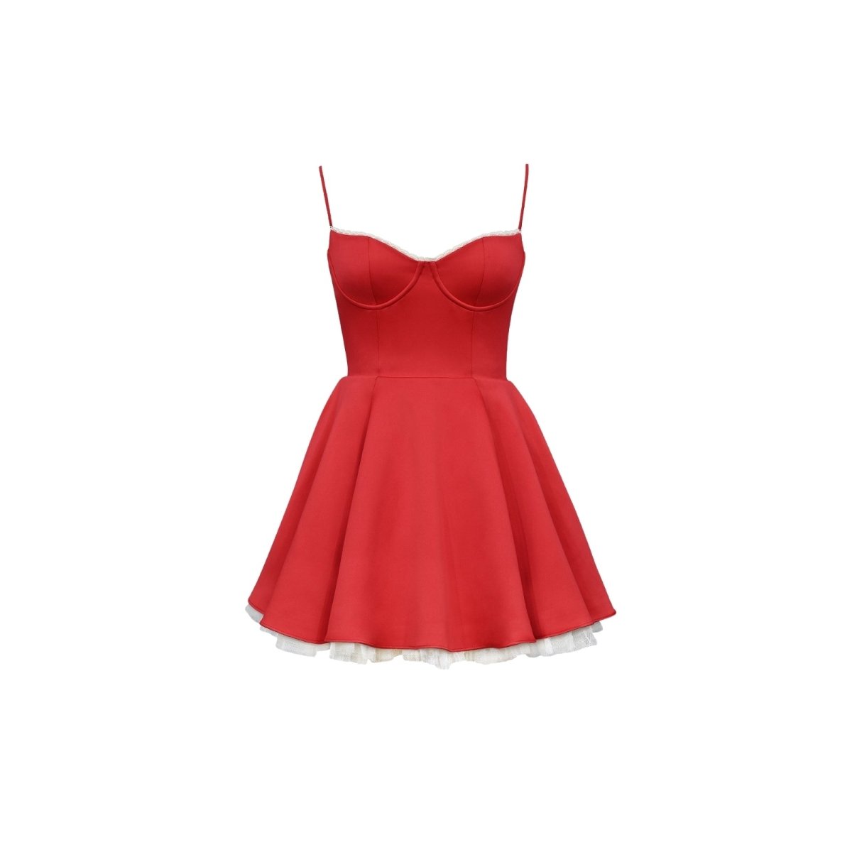 Red Kouvr dress with thin straps on a white background