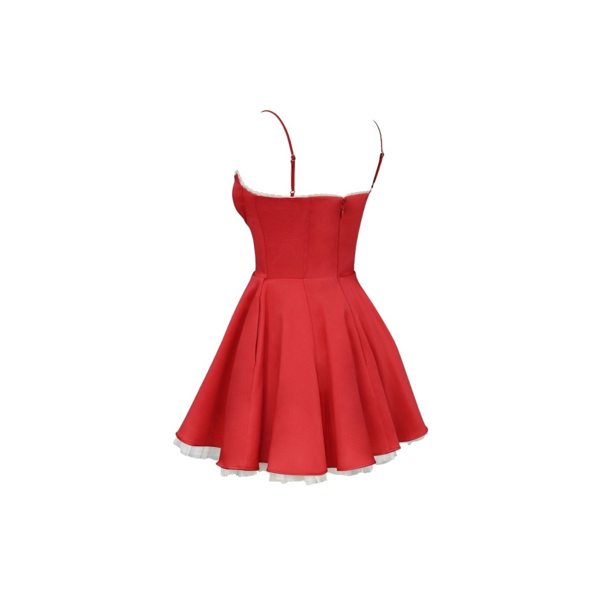 Red Kouvr dress with thin straps on a white background