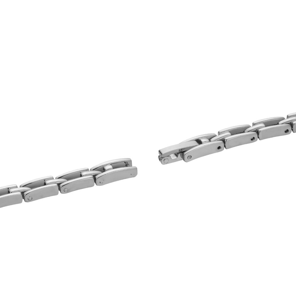 Silver kouvr bracelet on a white background