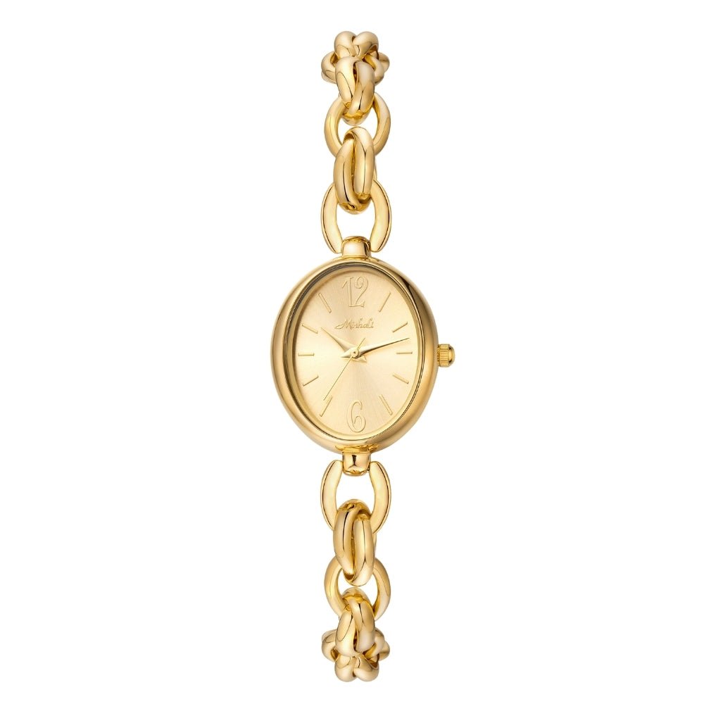 Gold Kouvr chain-link watch on a white background