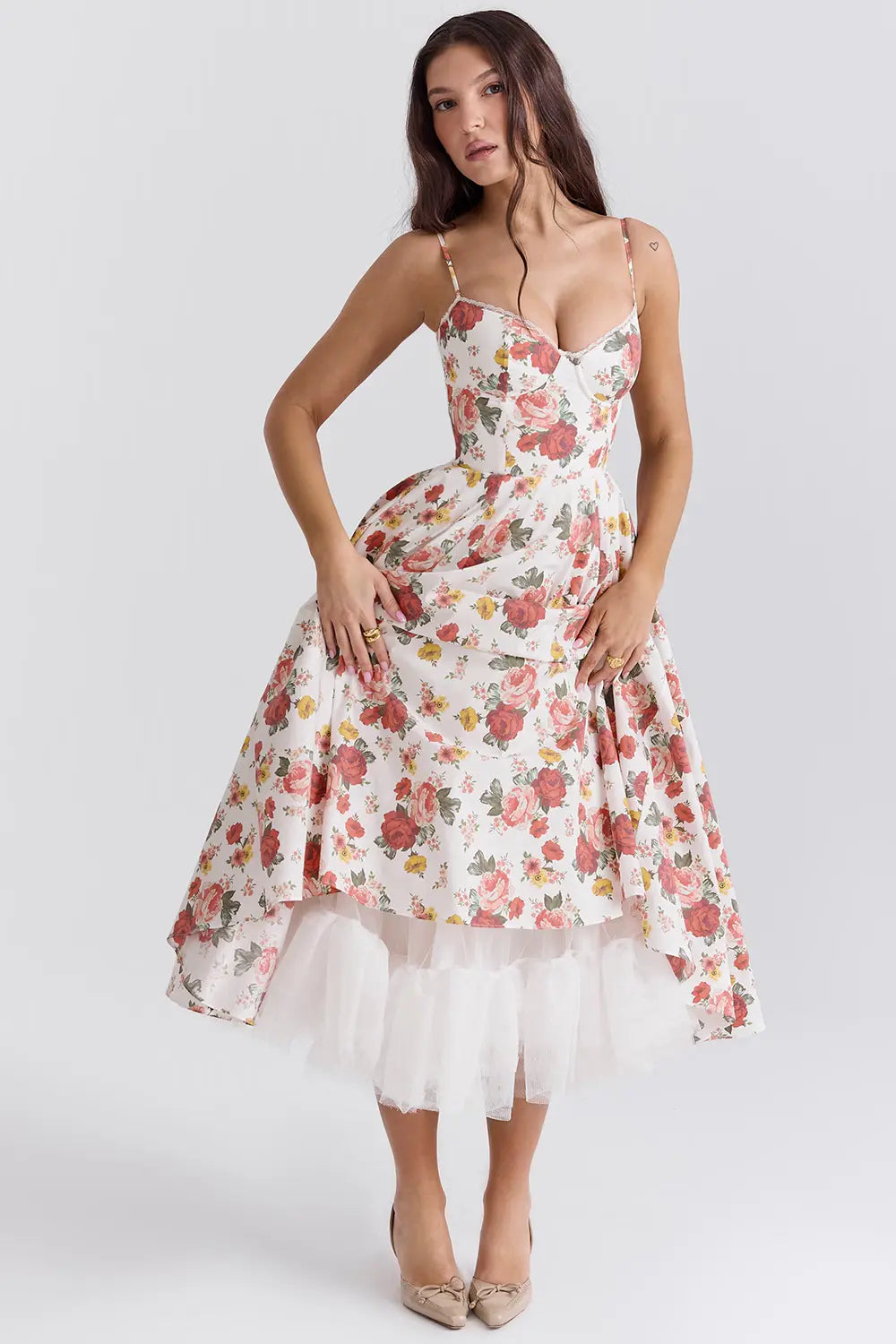 rockabilly," "A-line silhouette," "full circle skirt," "bustier top," "romantic attire.