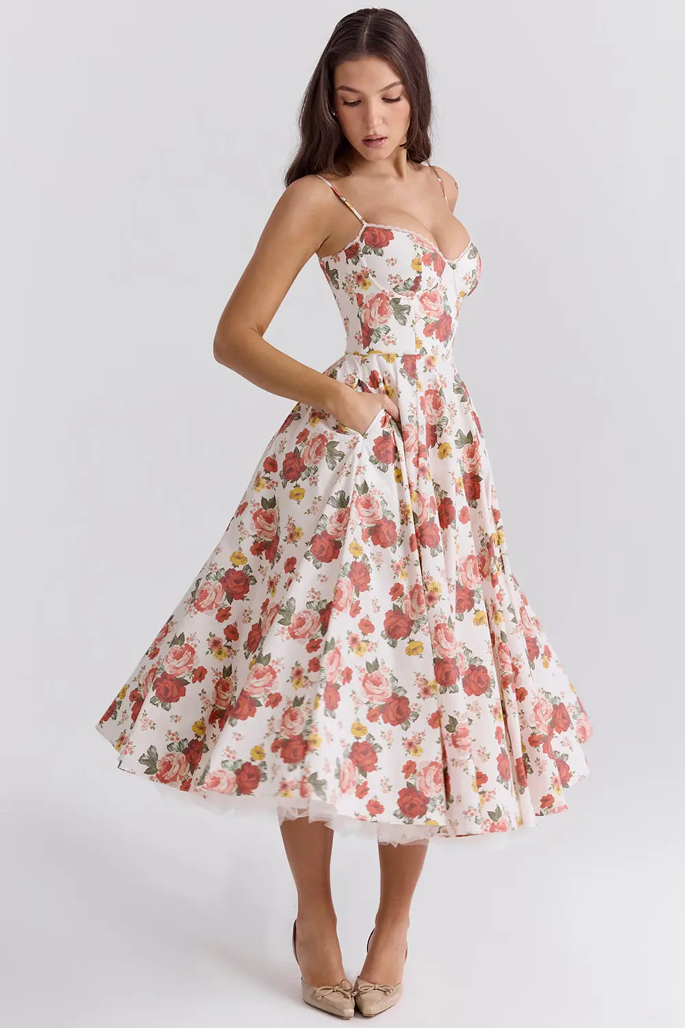 rockabilly," "A-line silhouette," "full circle skirt," "bustier top," "romantic attire.