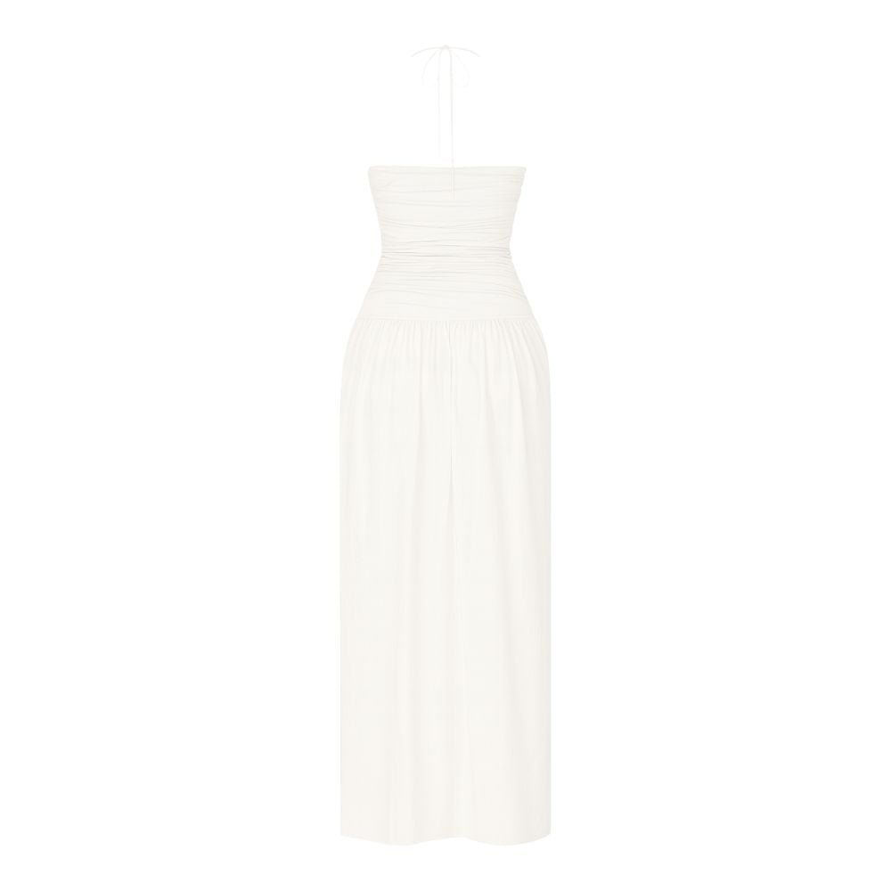 White kouvr ribbed knit dress on a white background