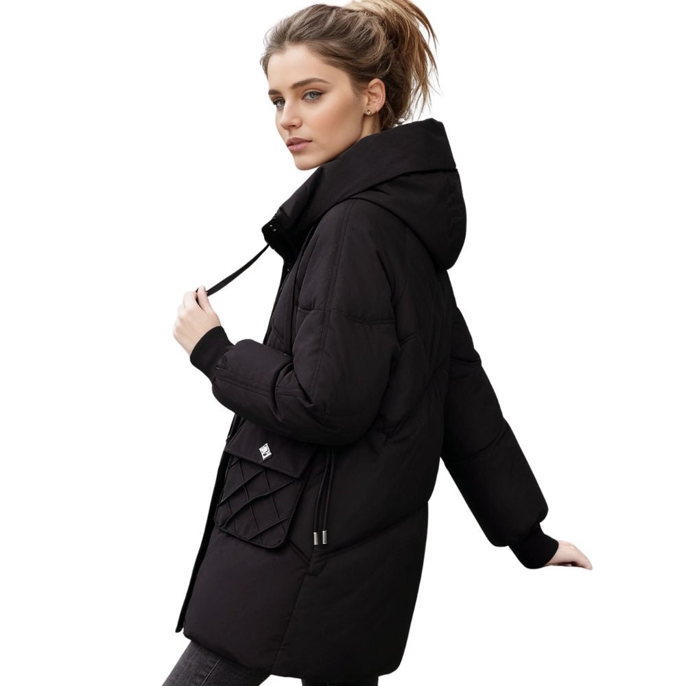 cold-weather essential," "thermal performance," "weather-resistant," "urban exploration," "chic outerwear," and "investment piece