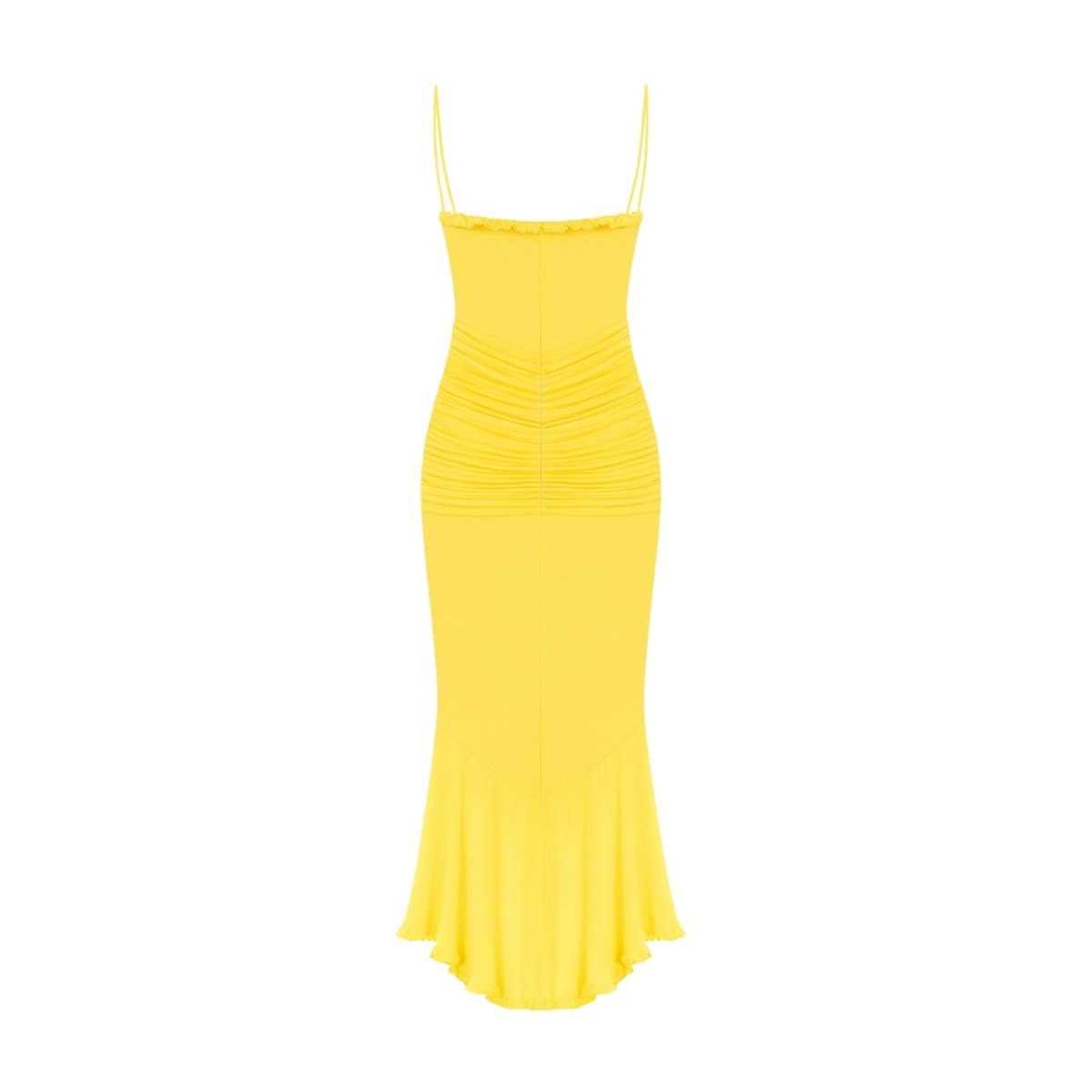 Yellow dress with thin straps on a white background