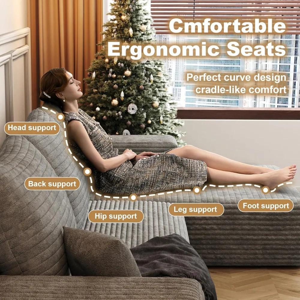 'plush', 'cradle-like comfort', 'ergonomic design', 'pet-friendly fabric', and 'minimalist aesthetic'