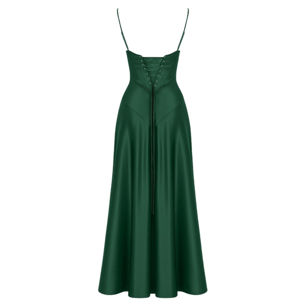 Green kouvr  woman wearing a evening gown on a white background