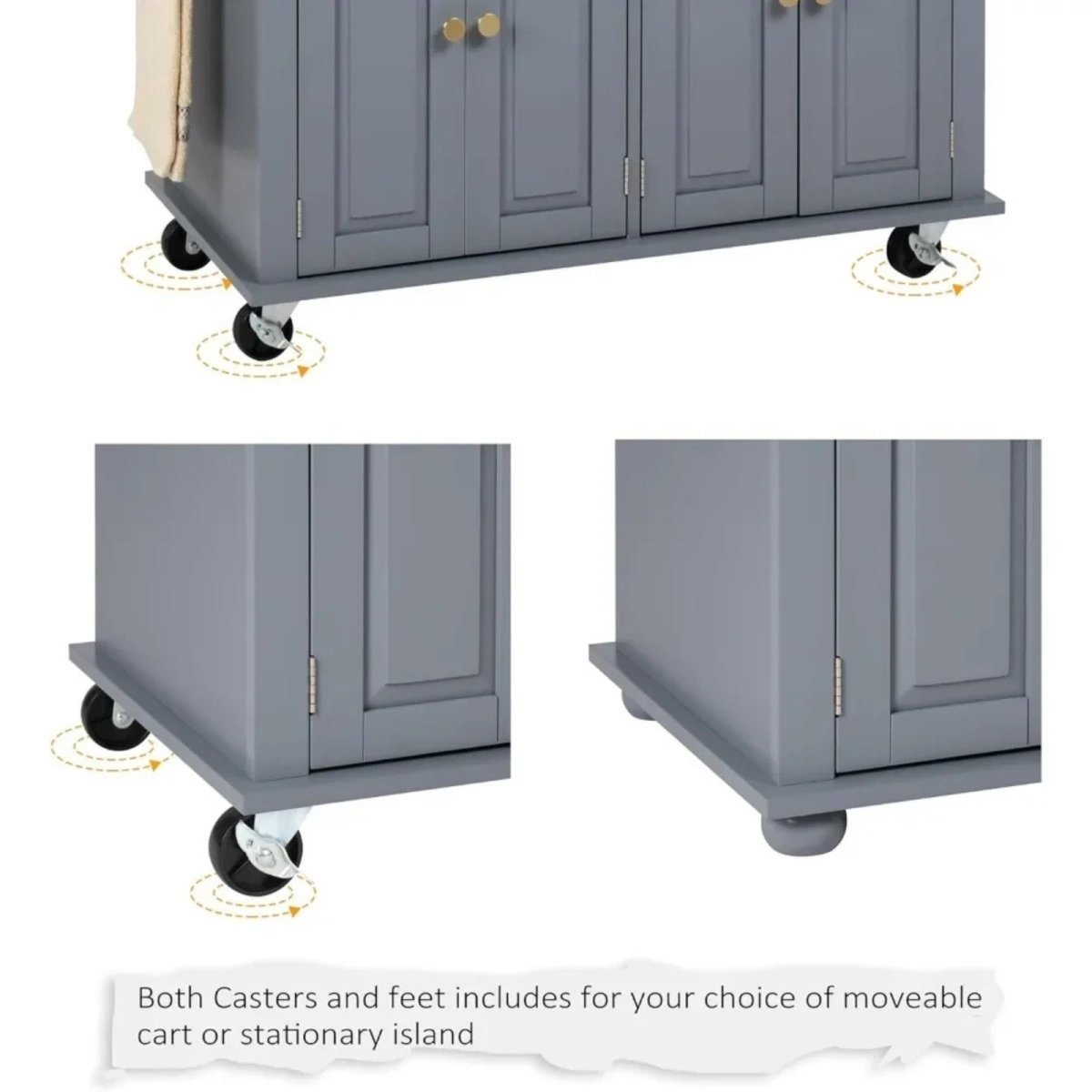 Grey kouvr kitchen island with foldable wooden drop leaf