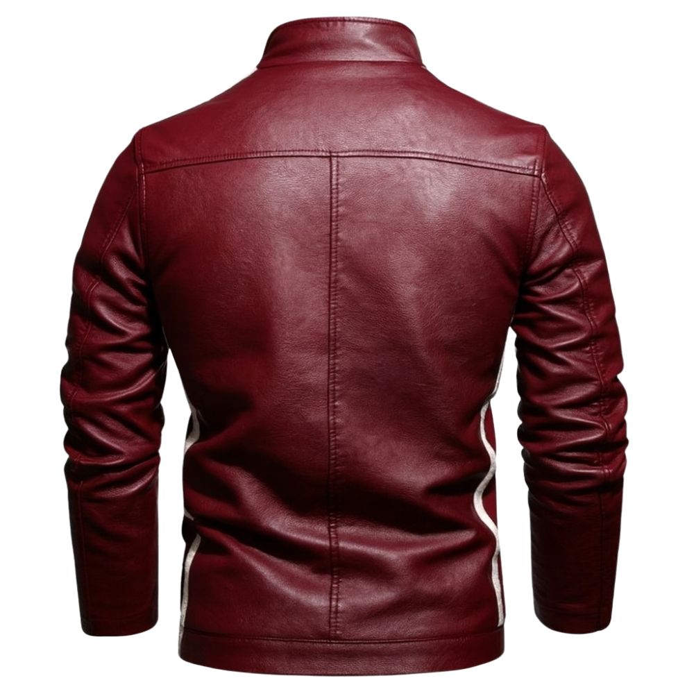 Red kouvr leather jacket on a white background