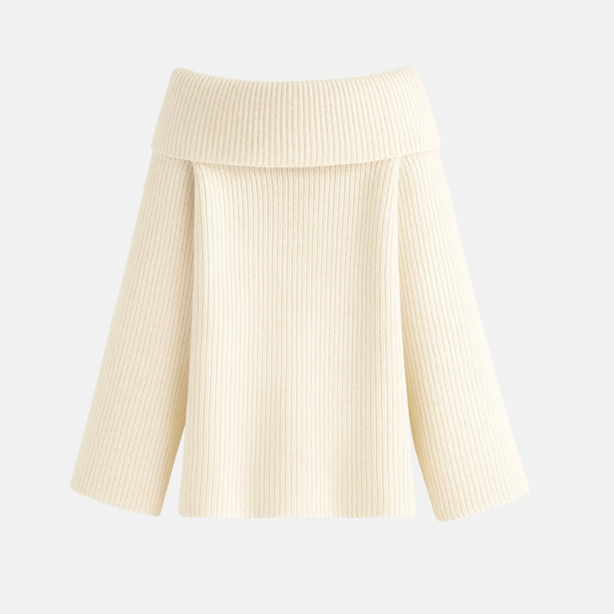 Ivory ribbed knit skirt on a light gray background