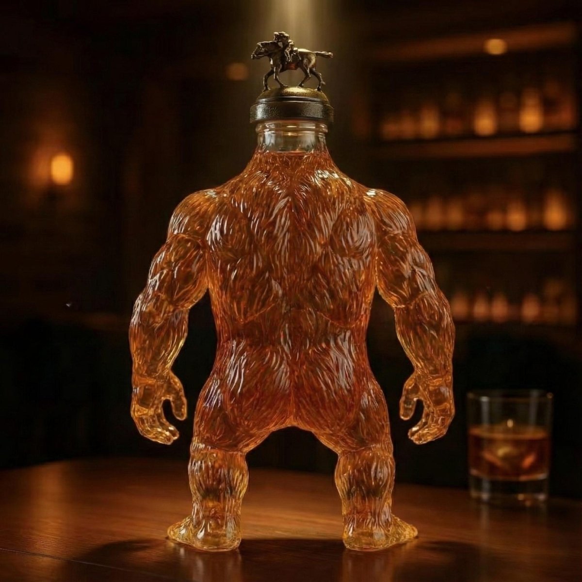 Back view of the Kouvr King Kong Decanter, highlighting the intricate muscular and fur details in the glass.