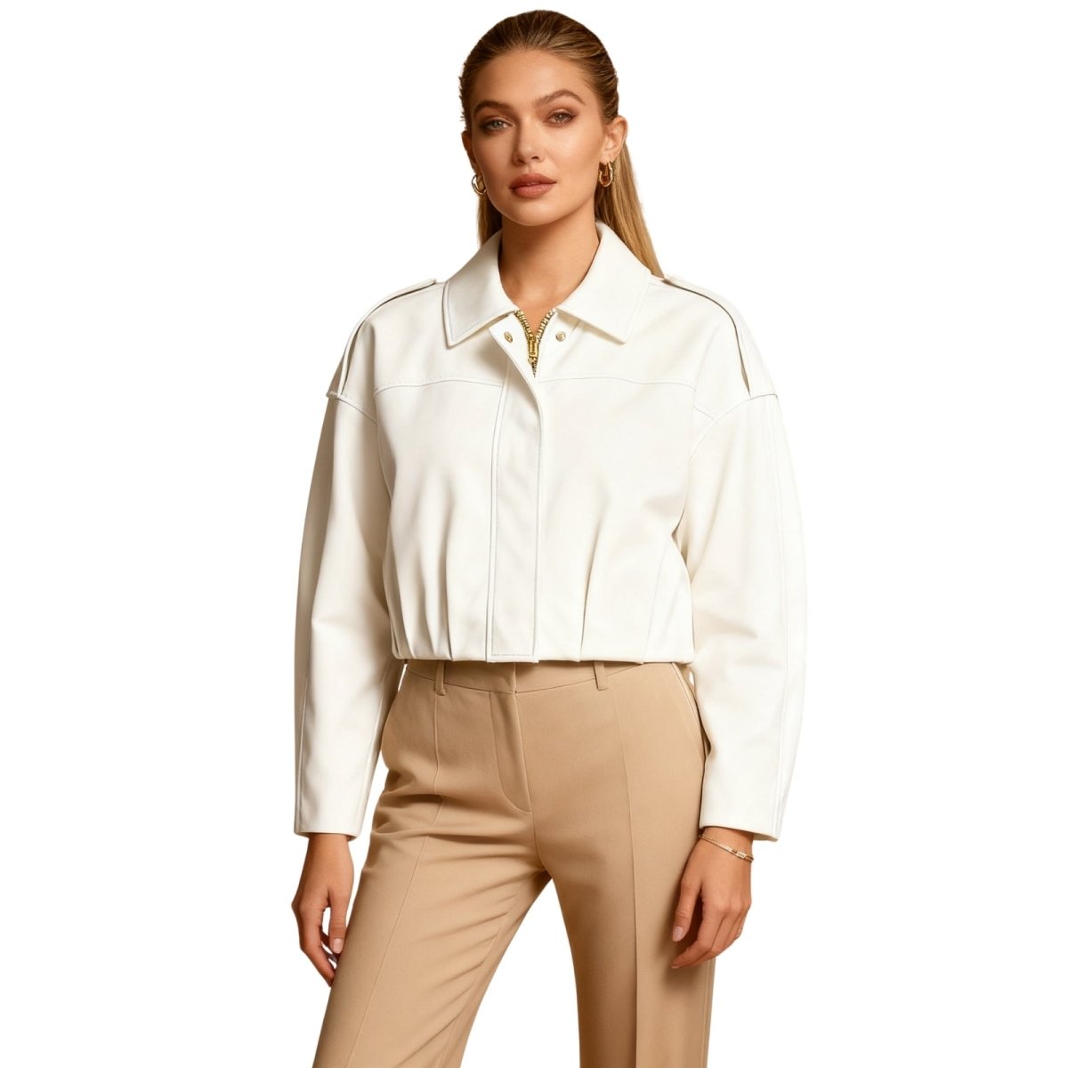 Kouvr Fashion cropped suede Keilani jacket in White. 