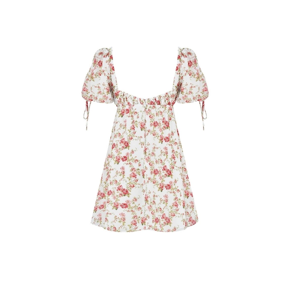 Floral Kouvr dress with puff sleeves on a white background