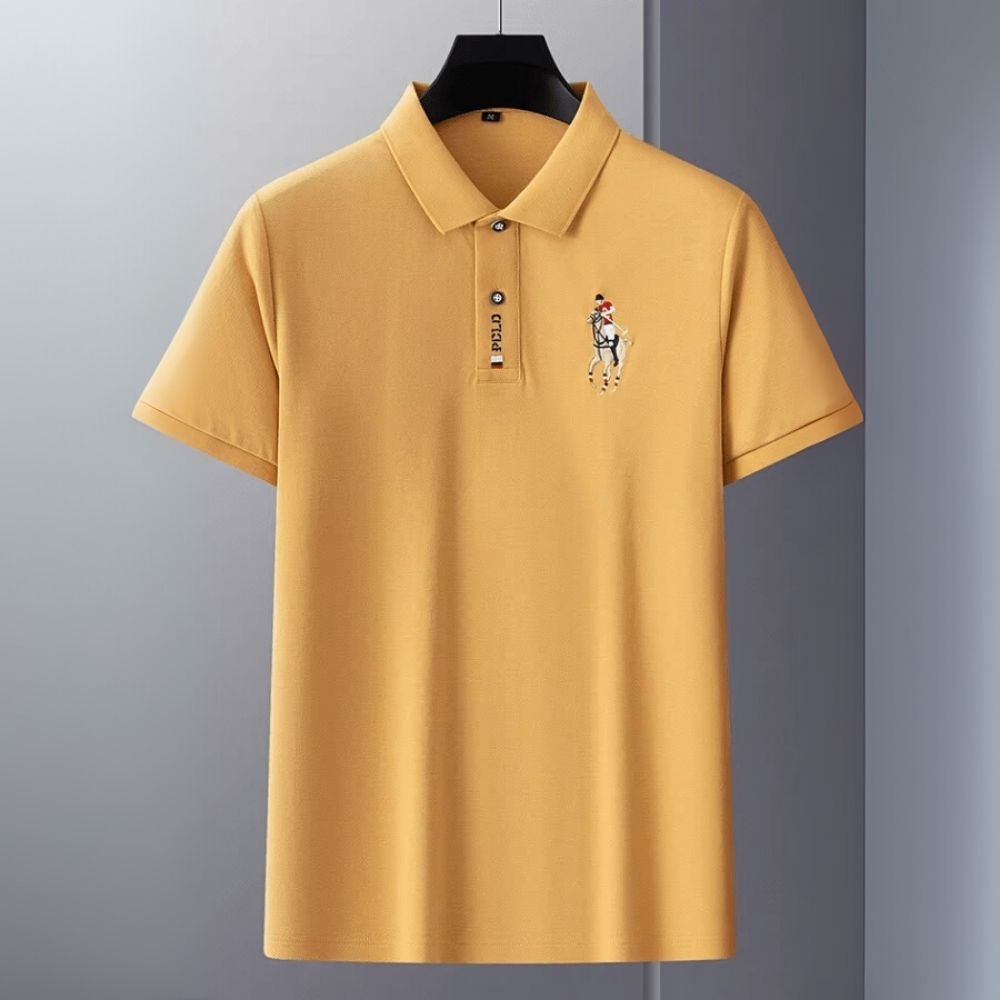 pique knit shirt, premium cotton polo, embroidered logo polo, men's summer shirt, sophisticated casual wear, golf polo shirt, men's collared shirt