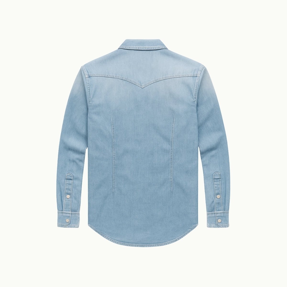 Light blue denim shirt on a white background