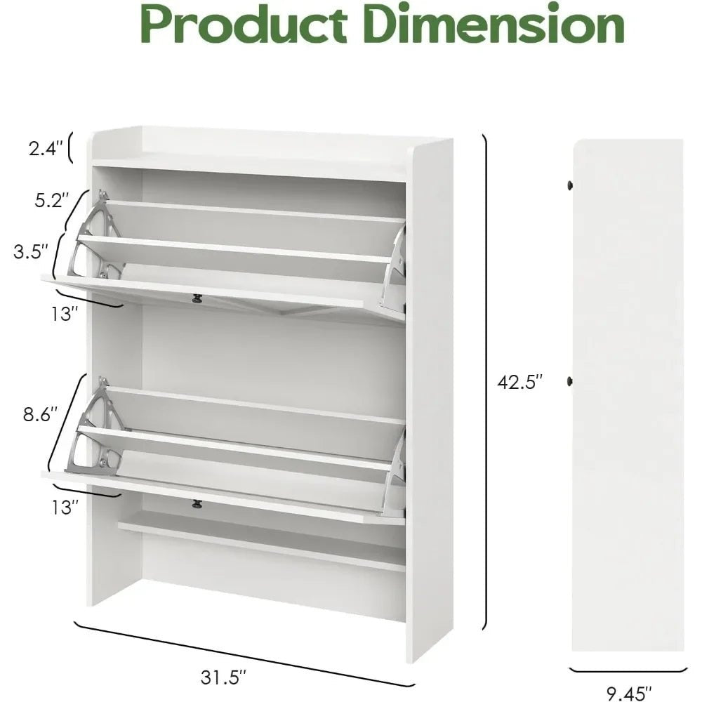 White Kouvr wall-mounted shoe rack with dimensions labeled on a white background