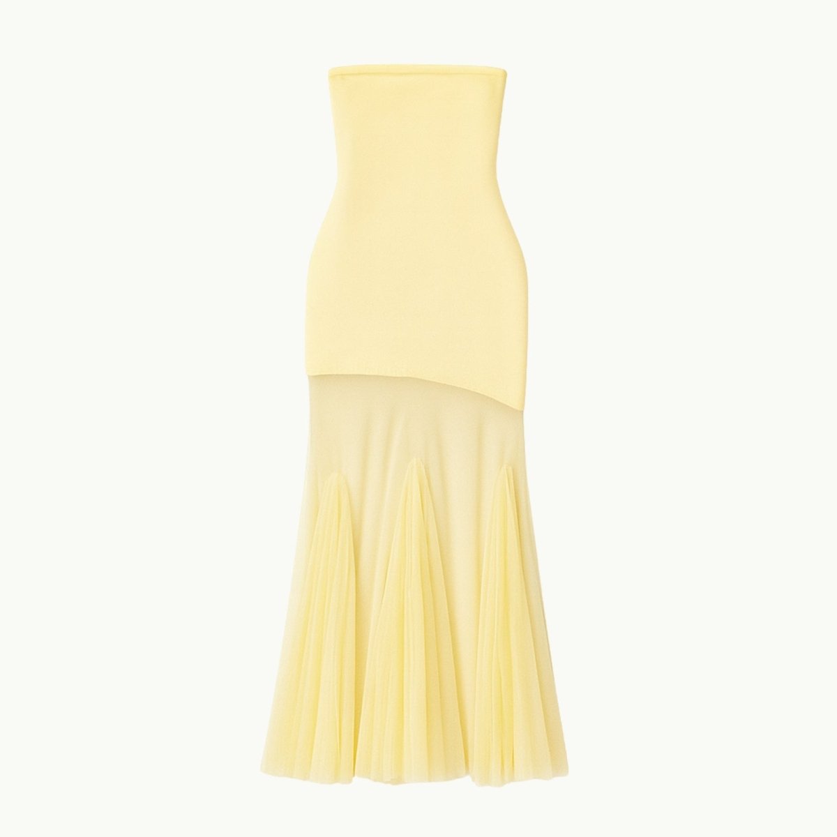 Yellow strapless dress on a white background
