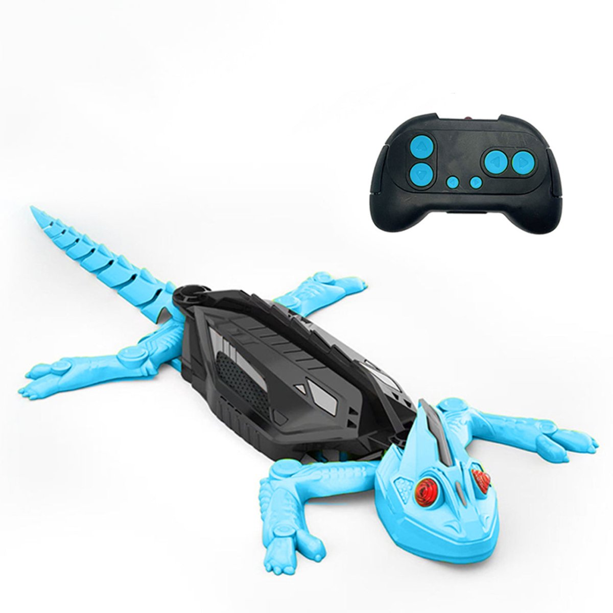 The Kouvr remote-controlled wall-climbing toy in a vibrant blue color, displayed with its black and blue remote control.