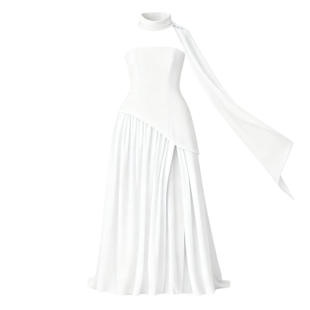 White Kouvr dress with long sleeves on a white background